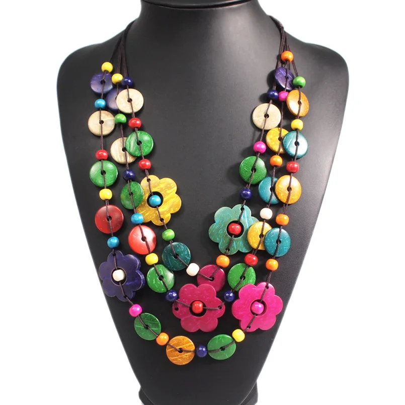MANILAI Multilayer Wood Bead Choker Necklaces For Women Boho Handmade Beaded Statement Necklace Ethnic Jewelry