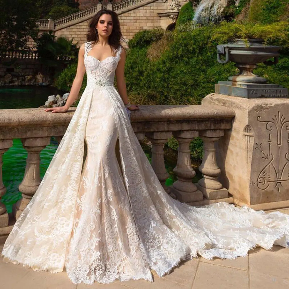 Vestidos De novia De sirena champán con tren desmontable, vestido De novia De talla grande, novedad De 2021