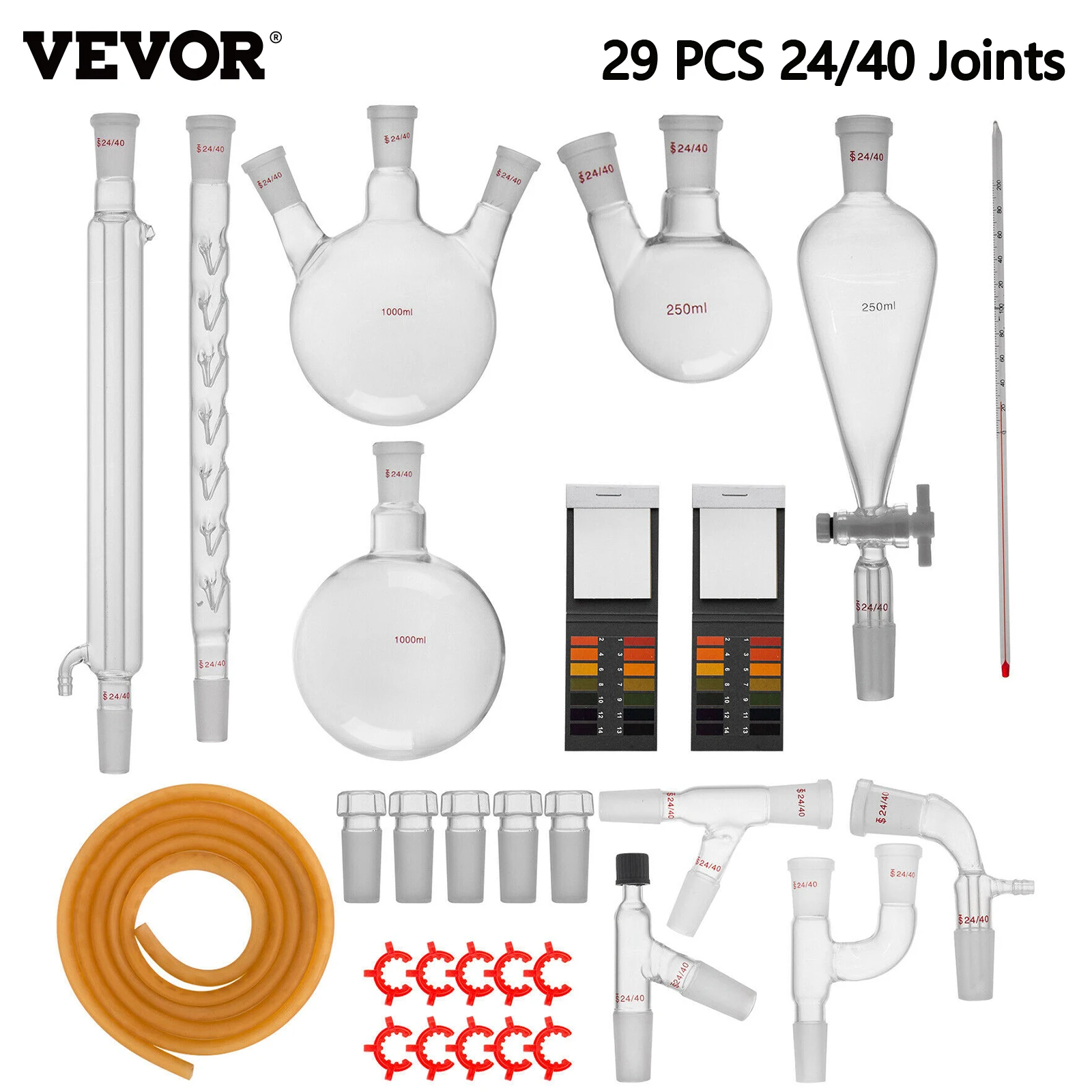 VEVOR 13/29/32 PCS Laboratory Glassware Chemistry Kit Distiller 24/40 Joints Flask Mortar and Pestle School Supplies Equipment