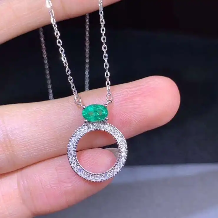 

100% Natural And Real Emerald Pendant Solid S925 Sterling Silver Emerald necklace For Women Colour Gem Stone Fine Jewelry