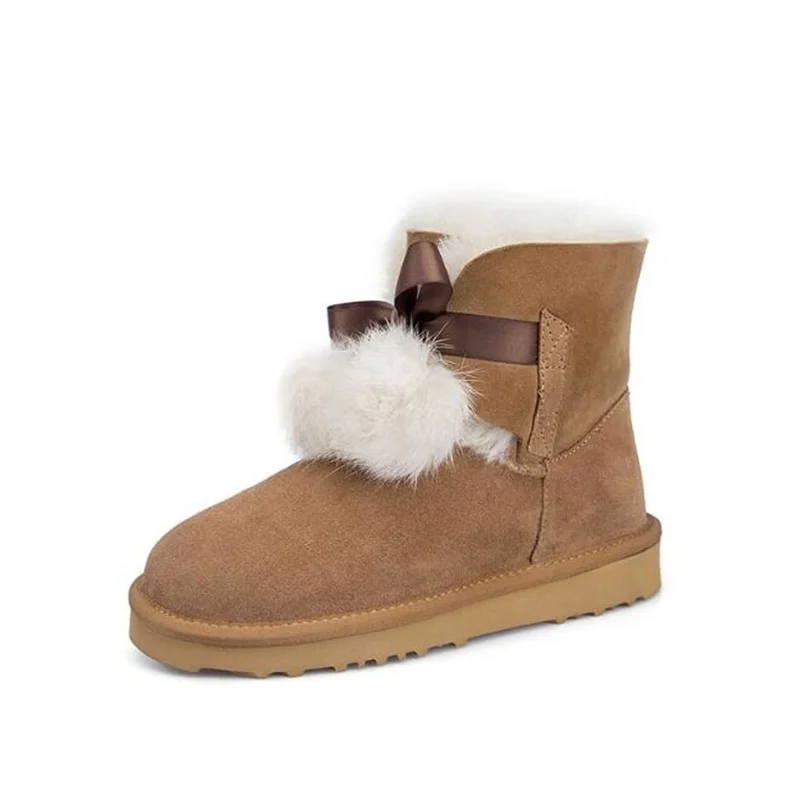 

Fluffy Ball Flat Snow Boots Flush thickening Lace Up Round Toe Winter Shoes Women Warm Comfortable Street Casual Booties Suede