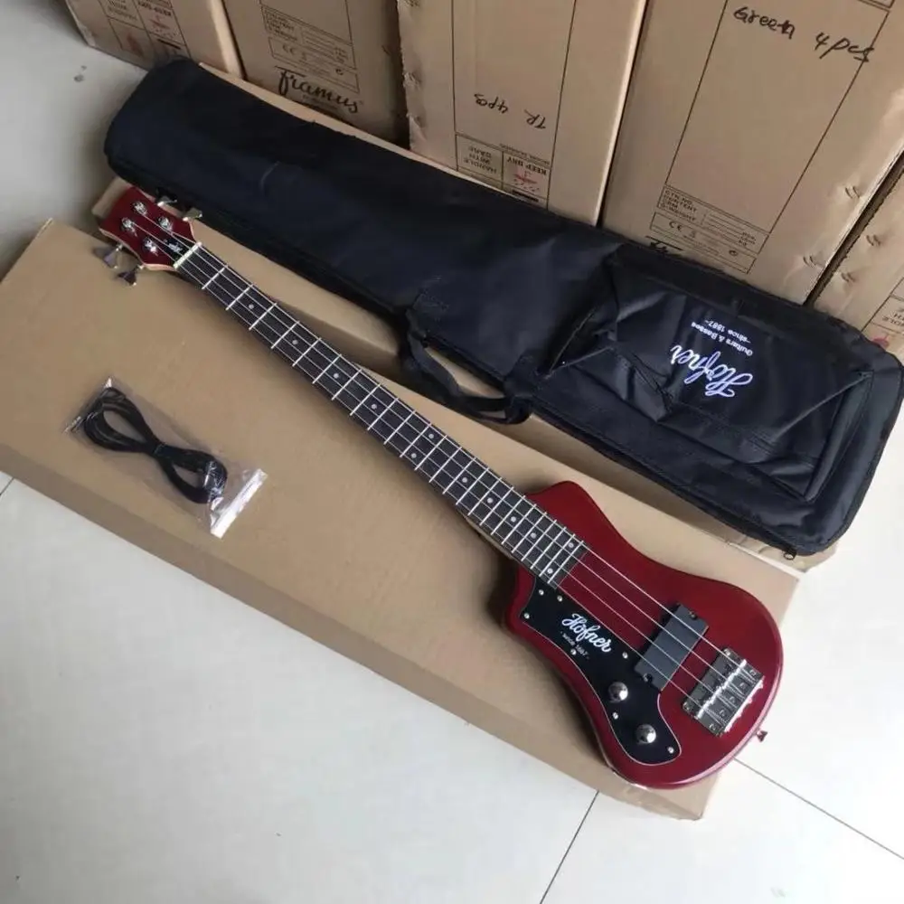 Lefty mini hofner shorty baixo vermelho/preto canhoto hofner