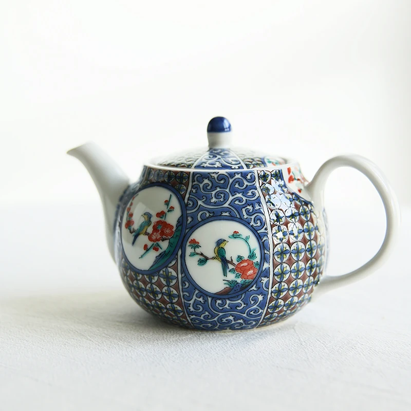 imported from Japan pill grain painting of flowers and figure stainless steel sieve ceramic teapot tea for the cause