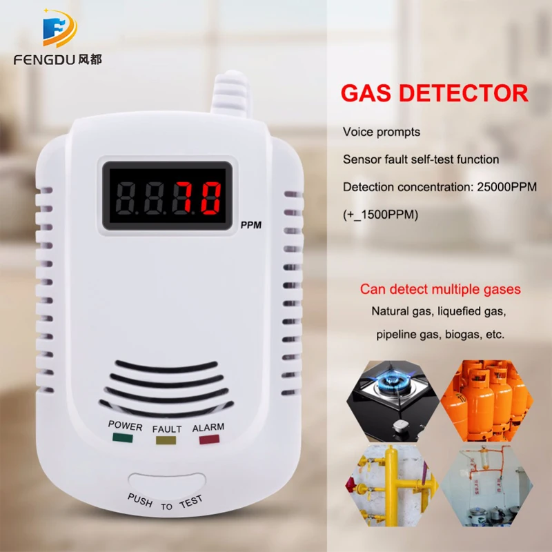 GAS DETECTOR Voice Warning Kitchen Alarm Kit Independent EU Plug in Combustible Natural LCD Display GAS LEAK SENSOR Alarm