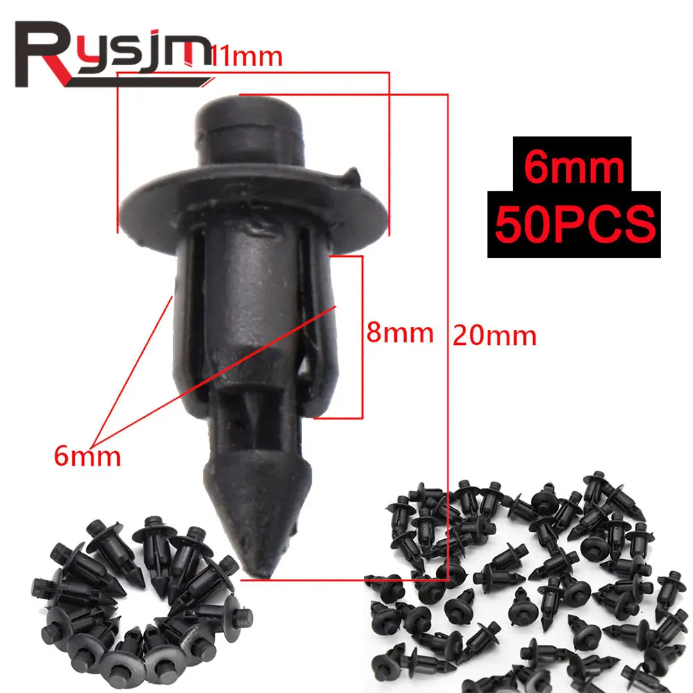 

Universal 50Pcs 6mm Hole Universal Auto Fairing Trim Panel Fastener Clips Plastic Rivets Retainer Car Push Clips Fit For Suzuki