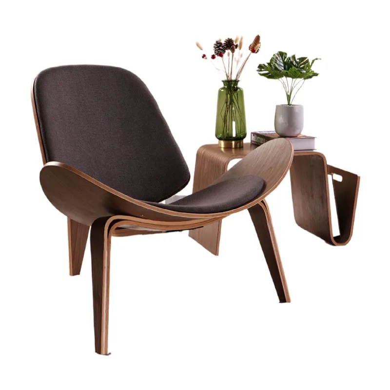 Hans Wegner Stil Drei-Legged Shell Stuhl Asche Sperrholz Stoff Polster Wohnzimmer Möbel Moderne Lounge Shell Stuhl Replik