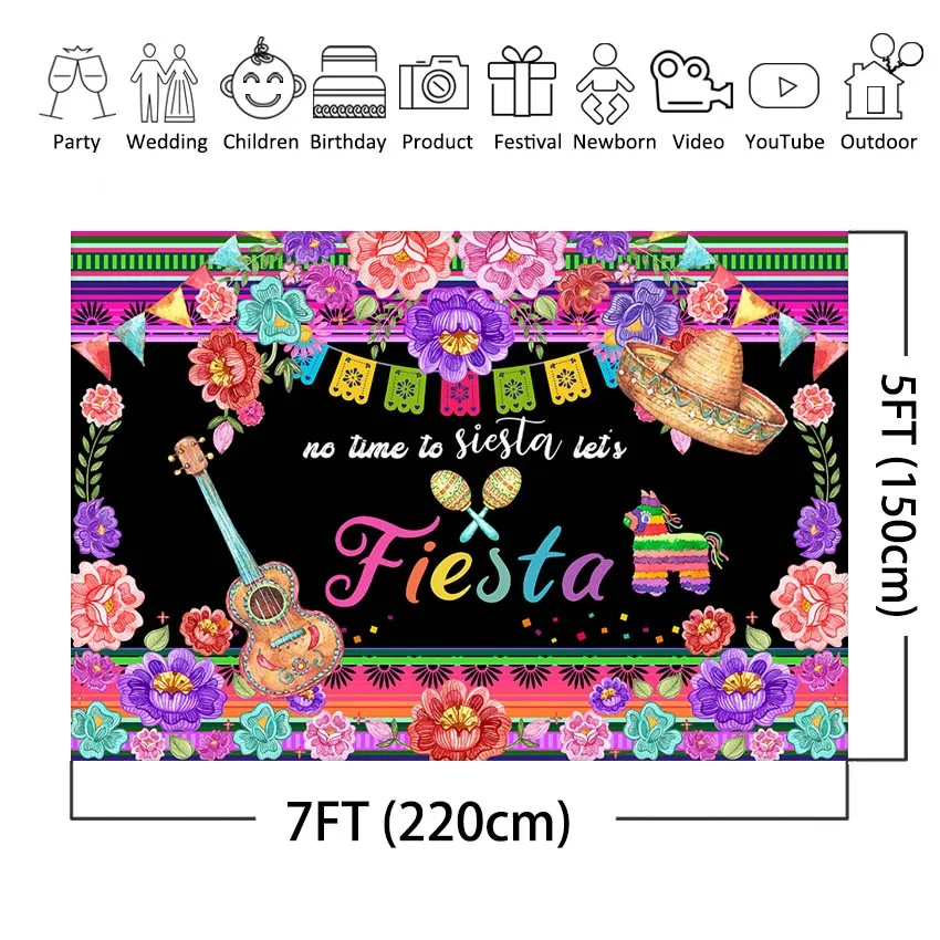 Mexican Fiesta Themed Party Backdrop for Photography Fiesta Luau Cinco De Mayo Birthday Party Decoration Photo Booth Background