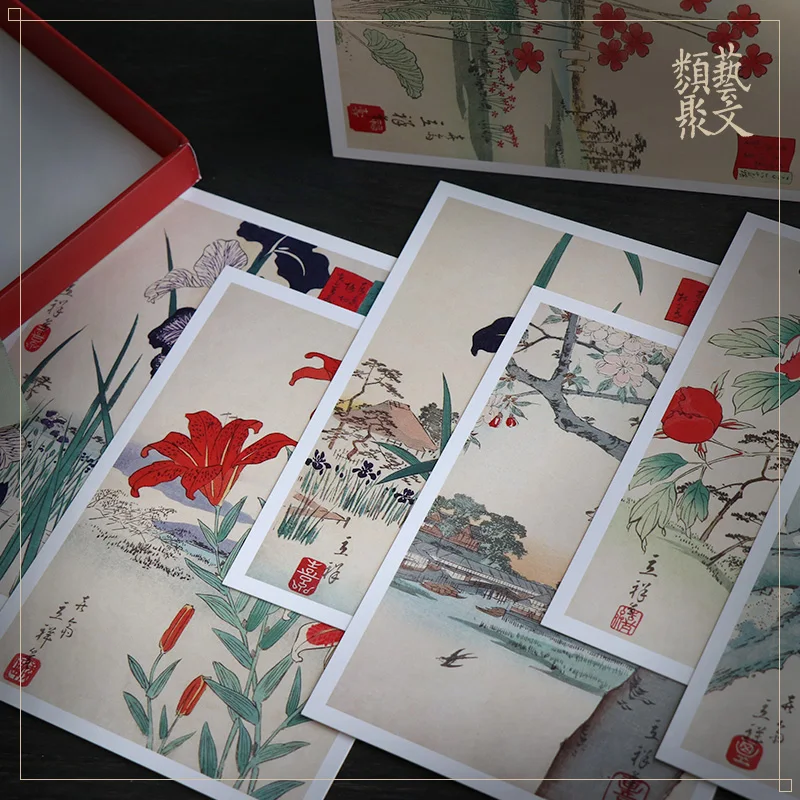 32 Pcs/Set Dream Of Falling Flowers Art Postcard Japanese Ancient Style Illustration / Japanese Landscape Postcard For Gifts