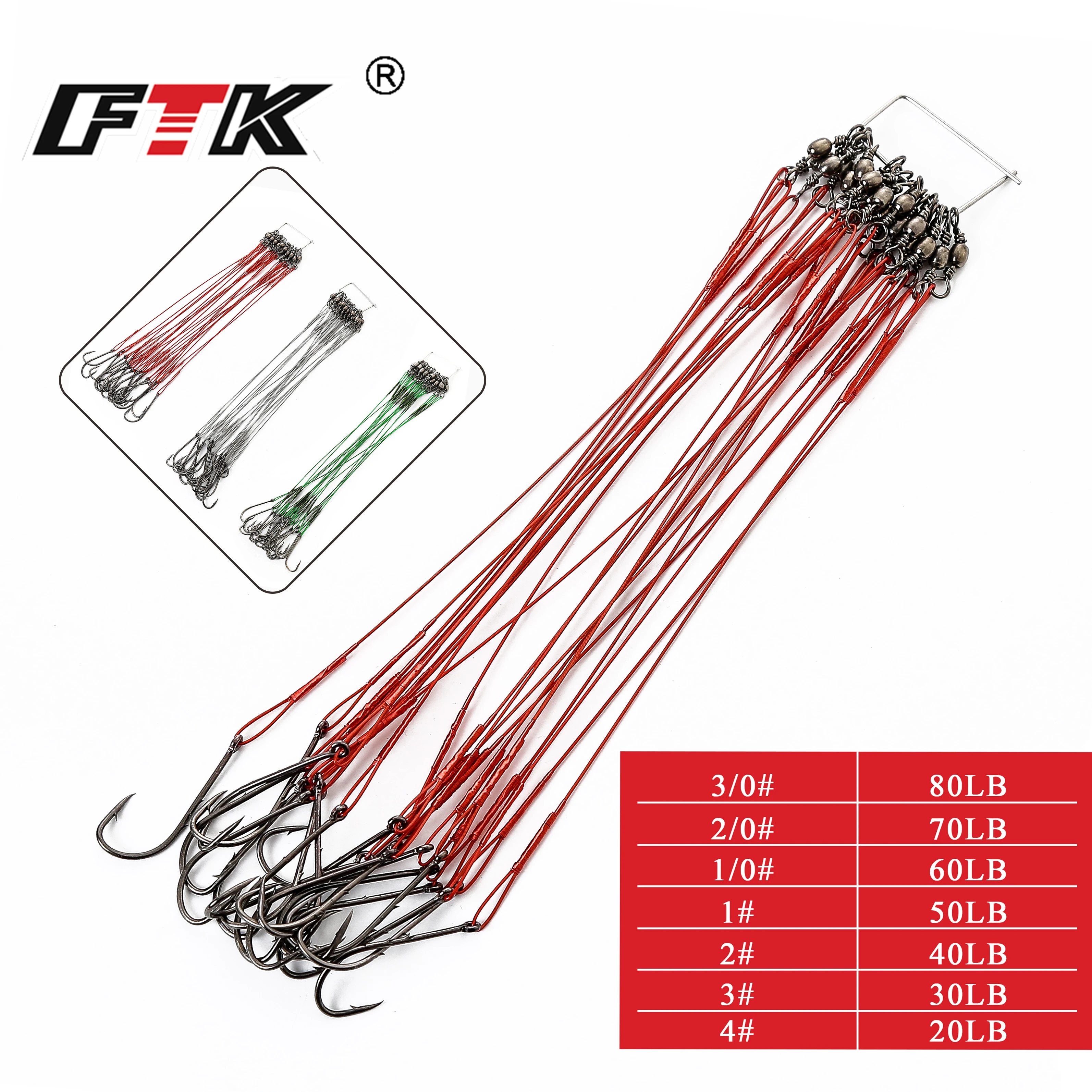 FTK 20pcs 12-25cm Anti Bite Steel Wire Leader Leashes For Fishing 20-80LB With Baitholder Hook Swivel Fishing Line Pike Bass