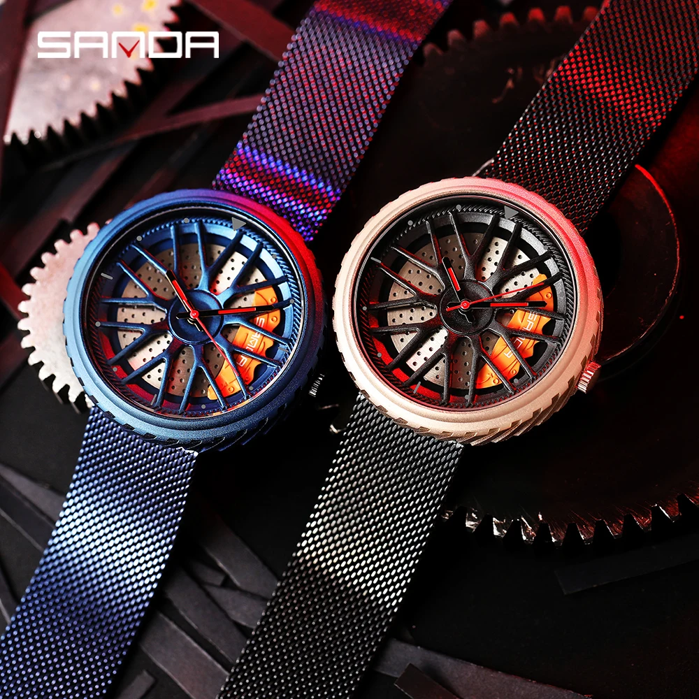 Car Wheel Rim Hub Men Watch Creative Design Male Quartz Black Leather Wrist Watches Waterproof Creative Man Relogio Masculino