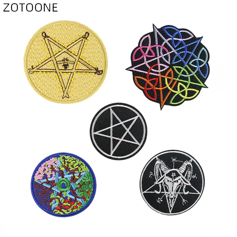 ZOTOONE Ironing Embroidery Patches for T-shirt Pentagram Iron on Stripes Appliques DIY Clothes Stickers Clothing Round Badges D