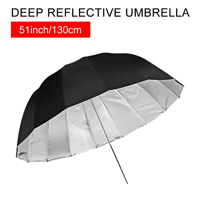 130cm 51 Inch Reflective Umbrella For Photo Studio Flash Deep Parabolic Umbrella Photography Lighting Accessories Black Silver