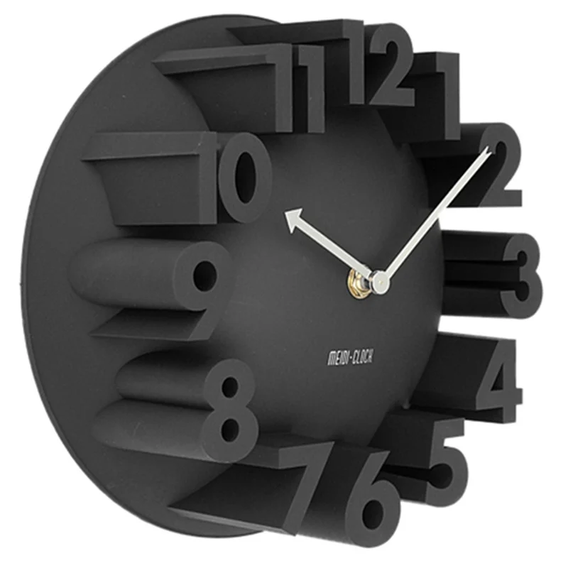 Living Room Art Decor 3D Highlight Number Wall Clock Black Modern Design Mute Hanging Clocks Living Room Home Decoration 24cm