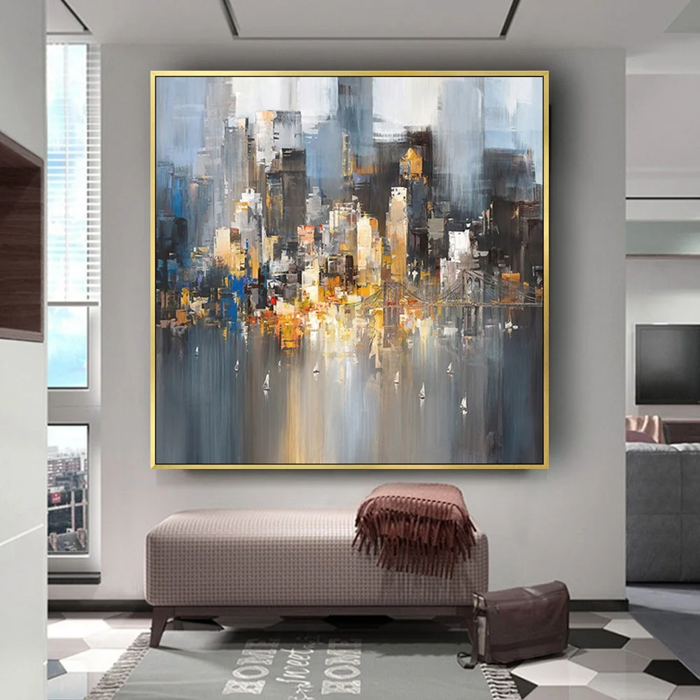 

Modern City Landscape Wall Art Hand-painted Oil Paintings Abstract Canvas Painting Salon Wall Art For Living Room Home Decor