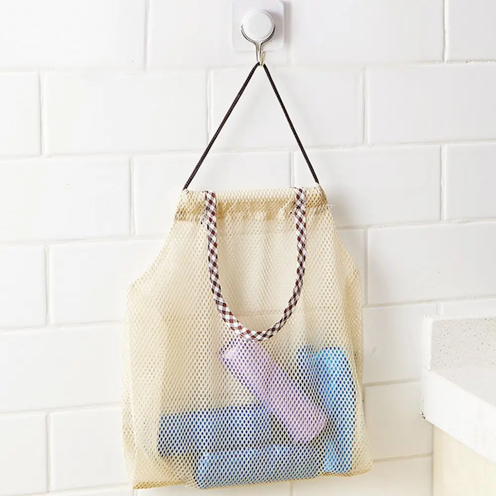 Hanging Storage Mesh Bag Bags Baskets Vegetable Bag Beige for Fruit Garlics Potatoes Onions Kitchen Storage