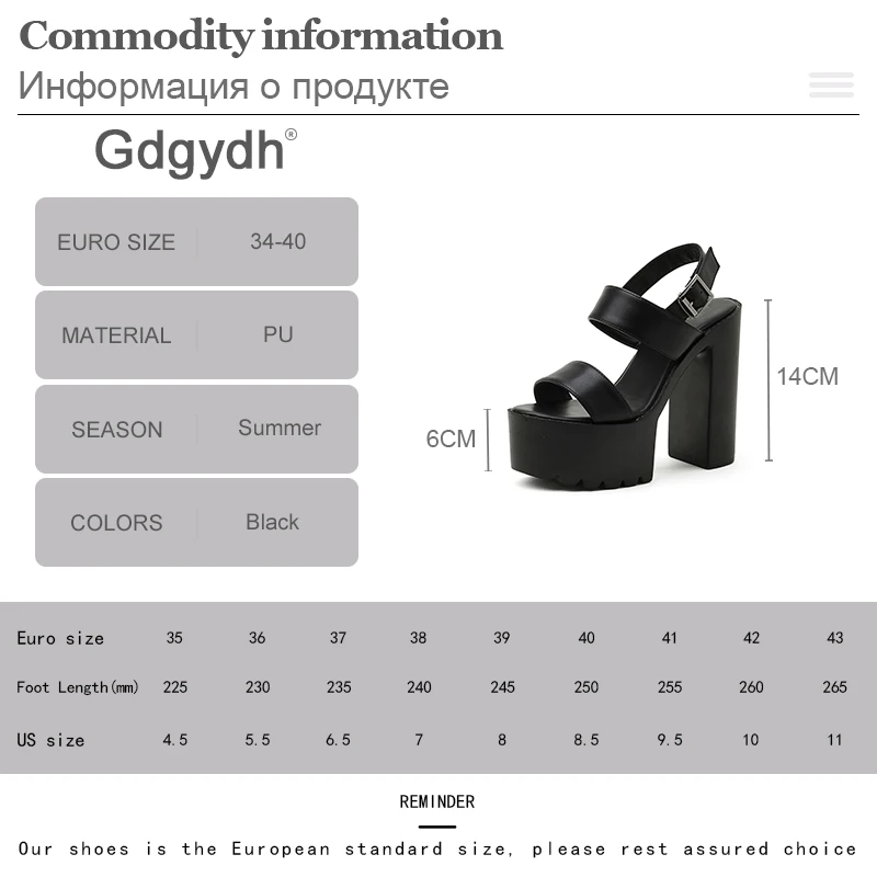 Gdgydh Women Platform Heels Stripper Block Heel Rome Sandals Sexy Fetish Party Prom Black Shoes Belt Buckle Top Quality Comfort