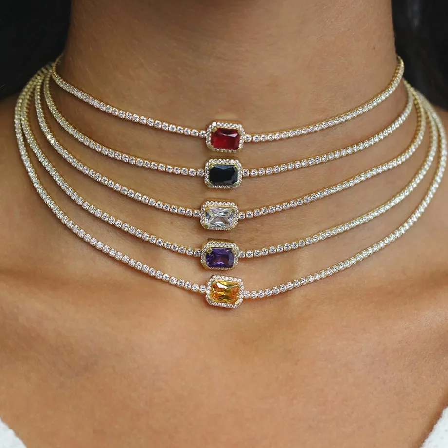 

HIBRIDE Fashion Rectangle Cubic Zirconia Chokers Necklaces for Women Party Anniversary Dinner Dress Jewelry bijoux femme N-1864