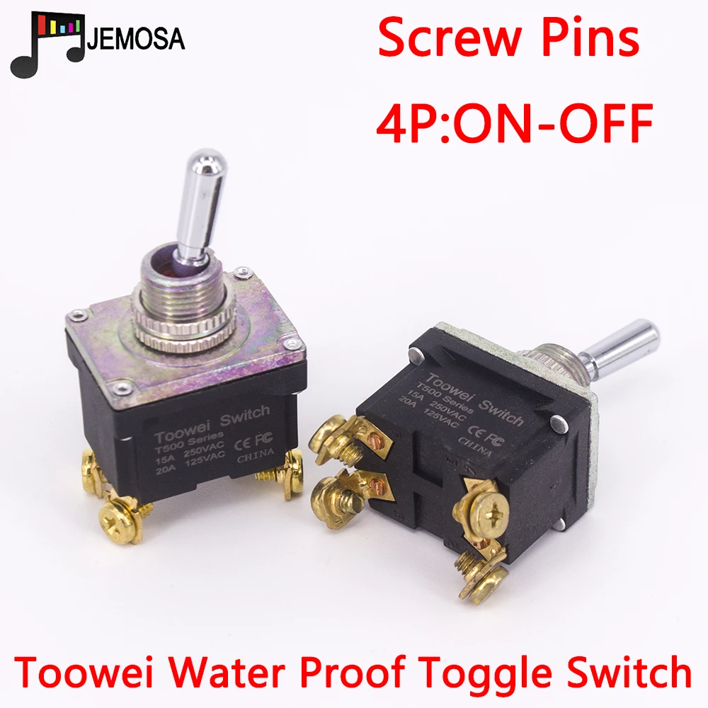 

1PC Toowei 4pins Waterproof toggle switch ON-OFF 15A 250V/ 20A 125V SPST/ Assembly hole 12mm Screw contact AC Power Switch