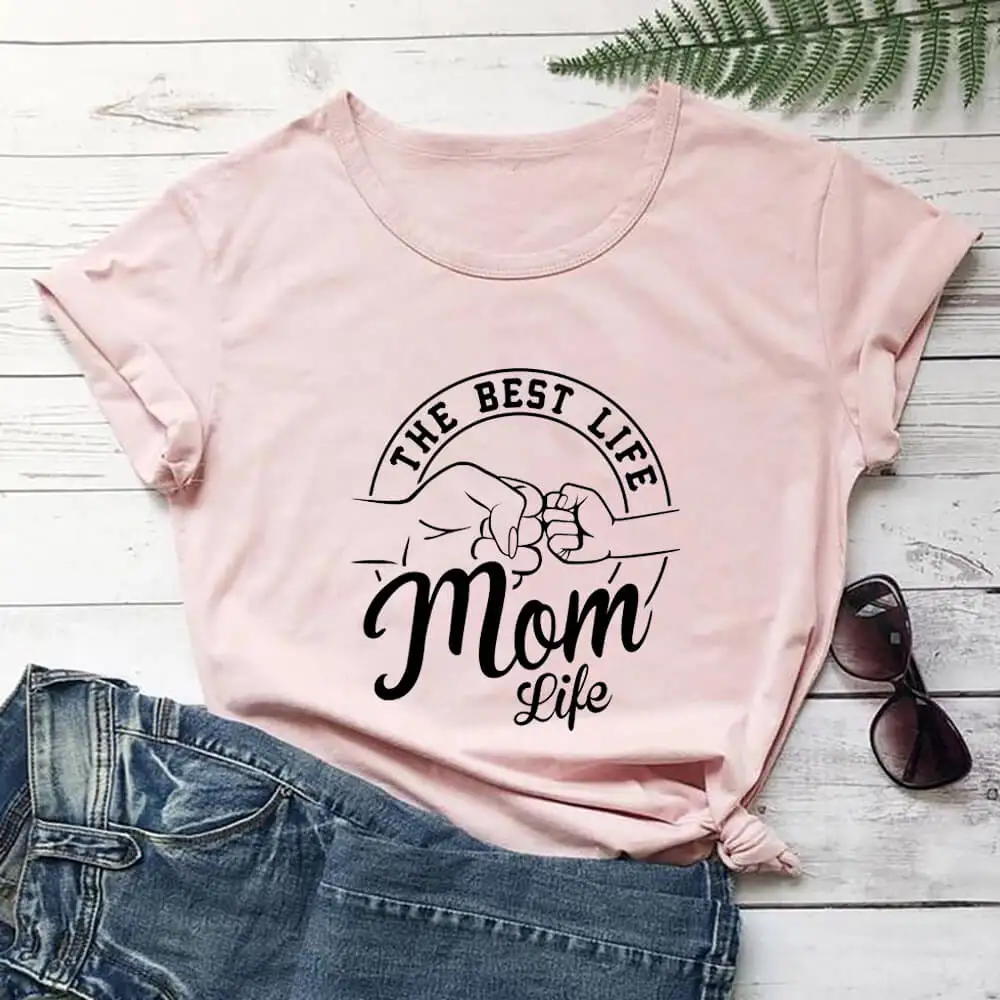 

Mom Life The Best Life 100%Cotton Women's T Shirt Momlife Funny Summer Casual Short Sleeve Top Gift for Mom Birthday Gift