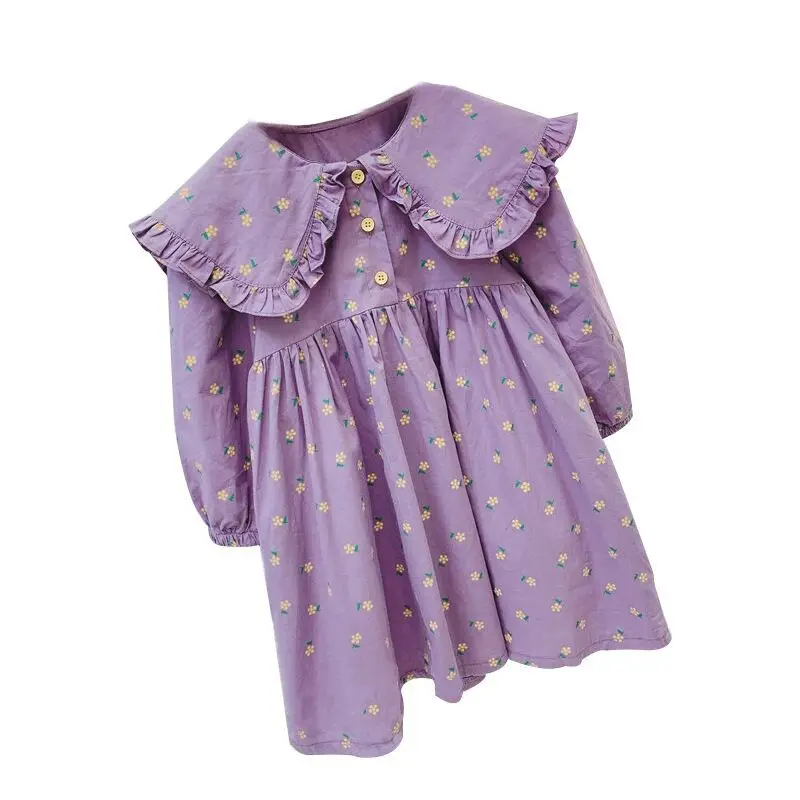 Spring Autumn Baby Girl\'s Cute Floral Print Dress Children Fashion Party Dress Kids Infant Clothes