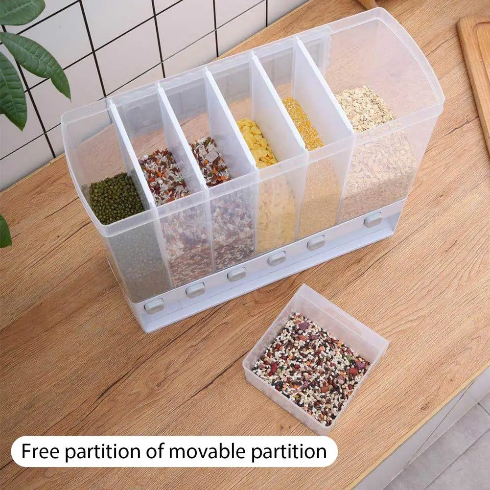 Dry Food Dispenser 6-Grid Cereal Dispensers Food Storage Container Kitchen Storage Tank Kitchen Food Container Home Using