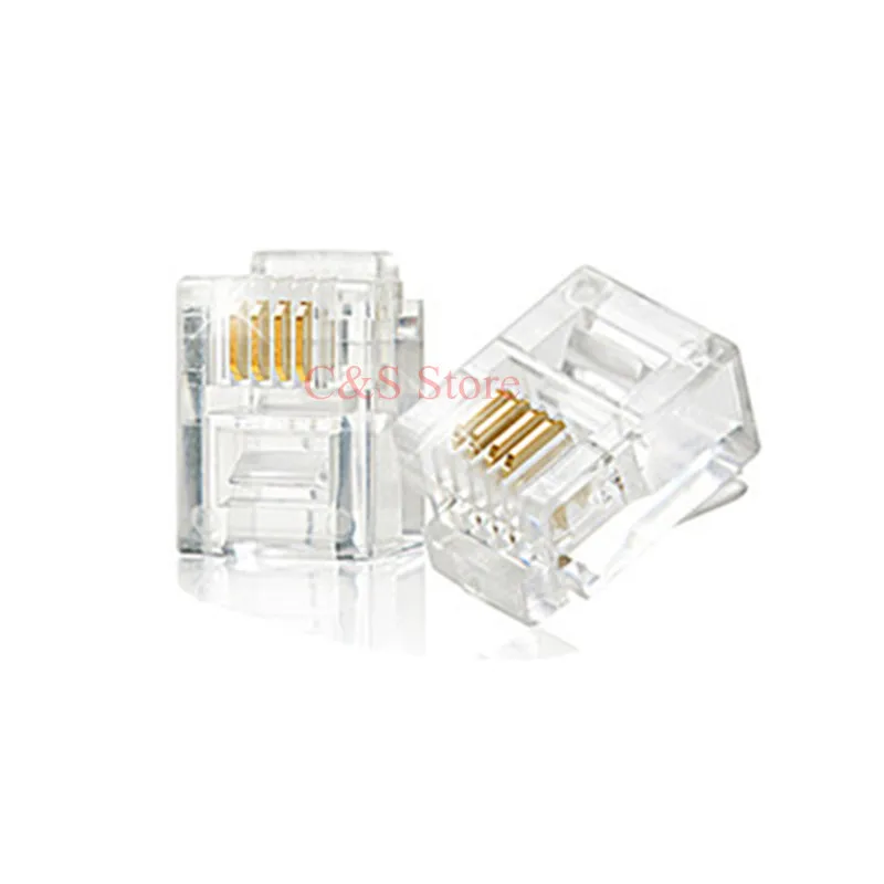 50pcs Crystal Head RJ11 6P4C Plug Gold Plated Network Connector 6P4 Core Telephone Crystal Head