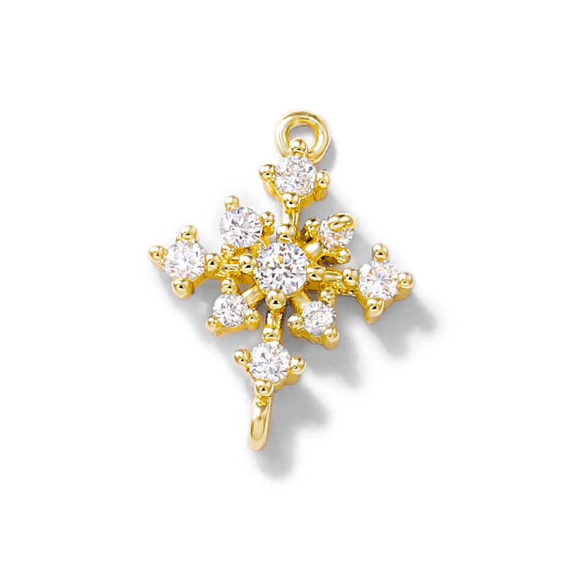 Factory wholesale Gold Color Brass and Zircon Snowflakes Charms Pendants Necklace and Bracelet Earring Diy Jewelry Accessories