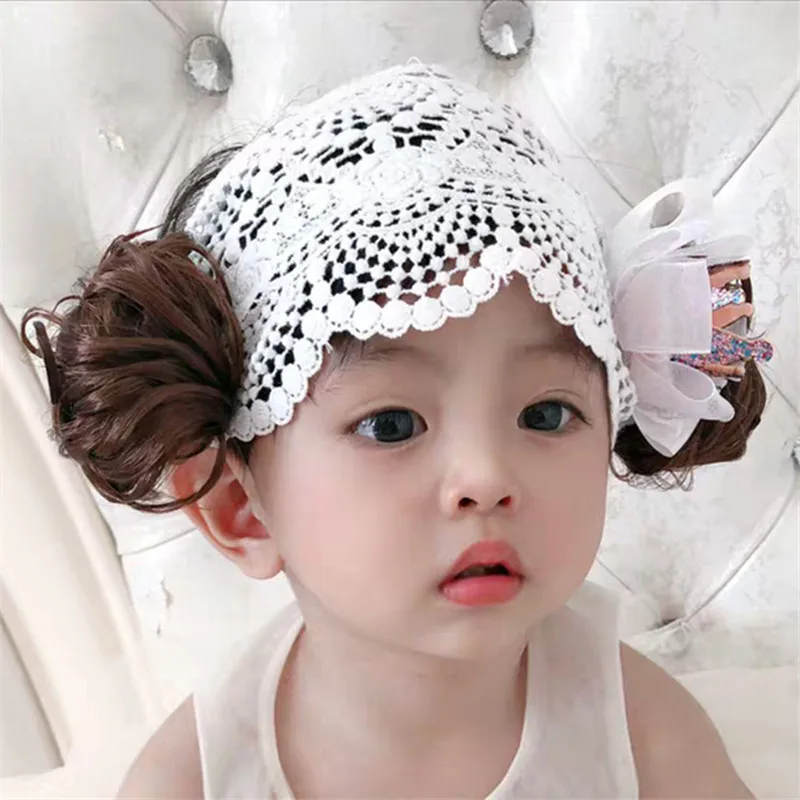 Cute children\'s small curl wig hair band children\'s dress hair band small bow tiara hair net set baby headbands for girls