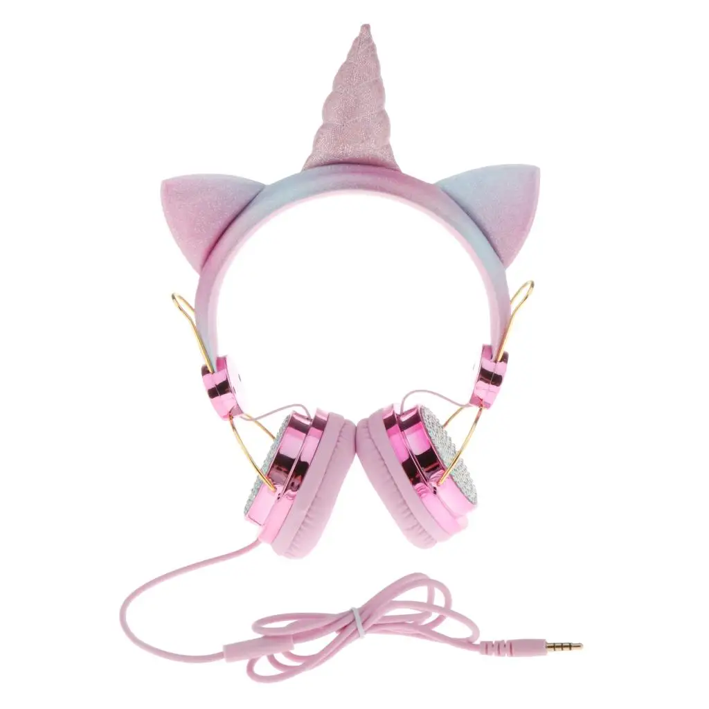 Unicorn Cartoon Glitter Kids Stereo Headphone with Microphone for Girls