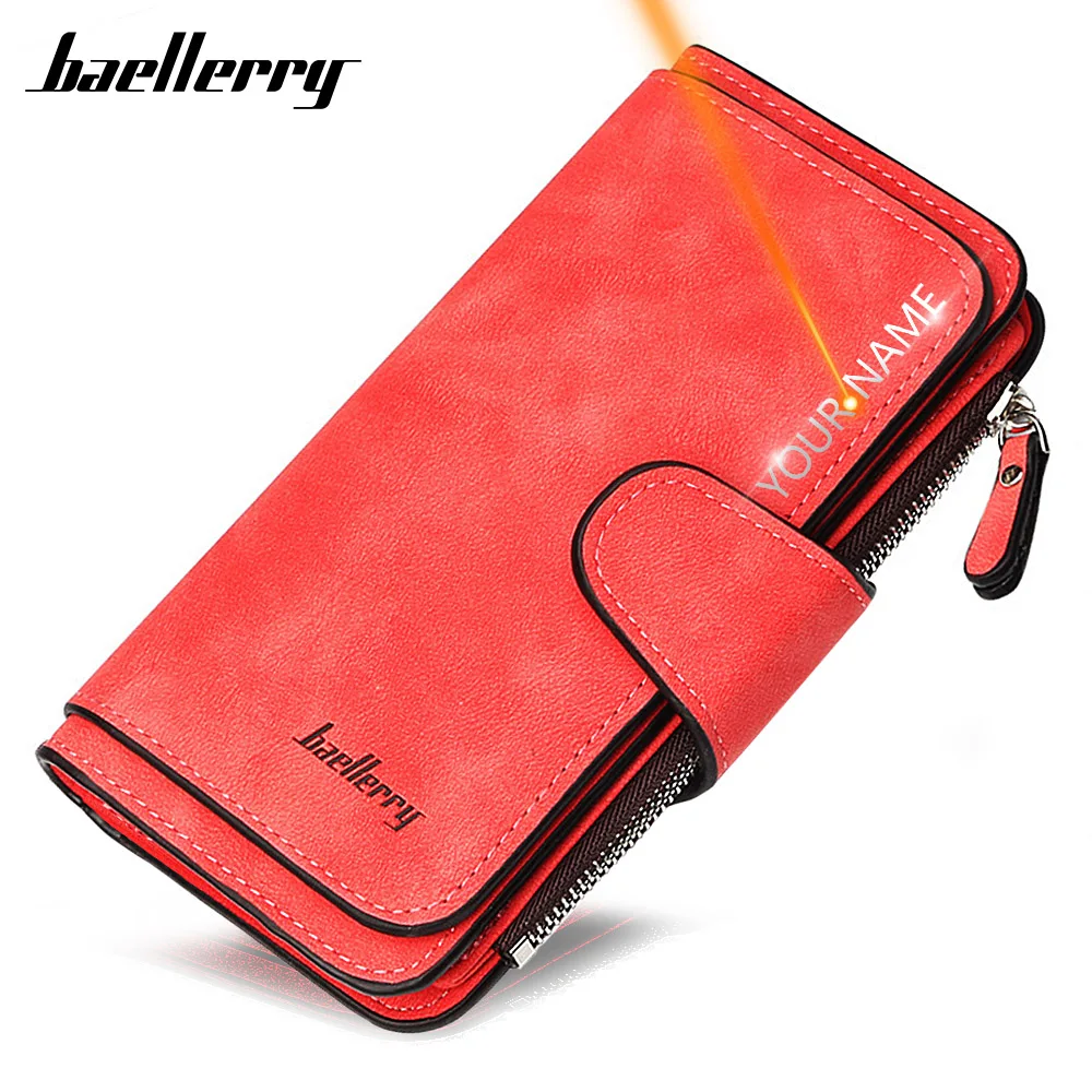 

2024 Women Wallets Name Engrave Fashion Long Leather Top Quality Card Holder Classic Female Purse Zipper Wallet For Women