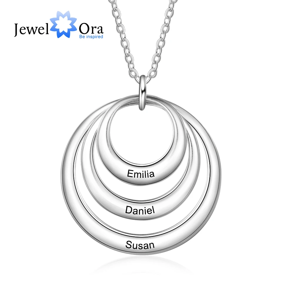 Personalized Mother Necklace with Custom Names Triple Layered Circle Engraved Necklace Family Gift for Girls (JewelOra NE103388)