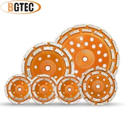 Bgtec 1pc 4 4.5 5 5 7 7 7 diamond diamond diamante dupla fileira moagem copo roda concreto, alvenaria, granito mármore discos de moagem