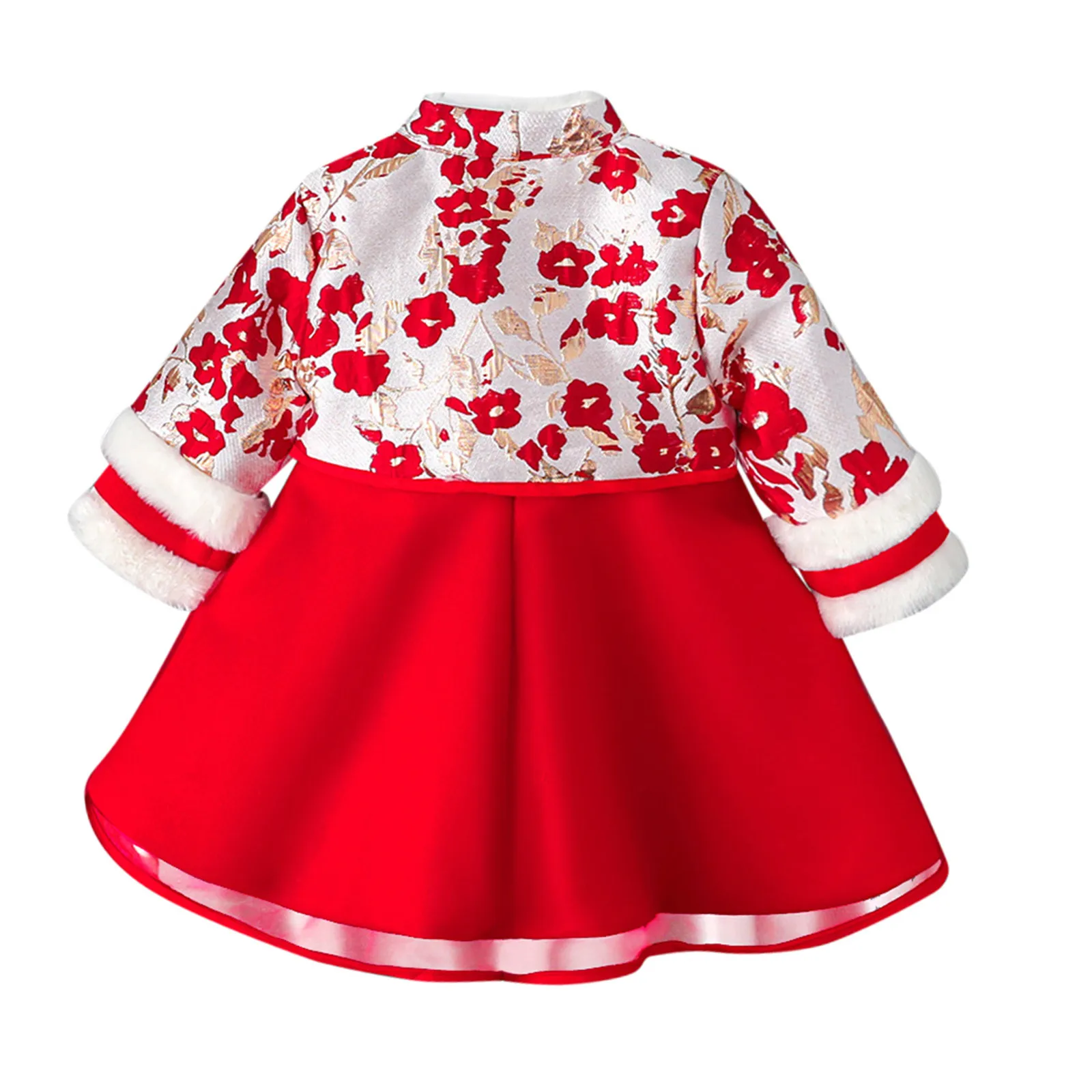 2pcs Toddler Baby Kids Girls Dress Set Thick Warm Tang Suit Lunar Chinese New Year Princess Coat +Dresses Outfits Girl Clothes