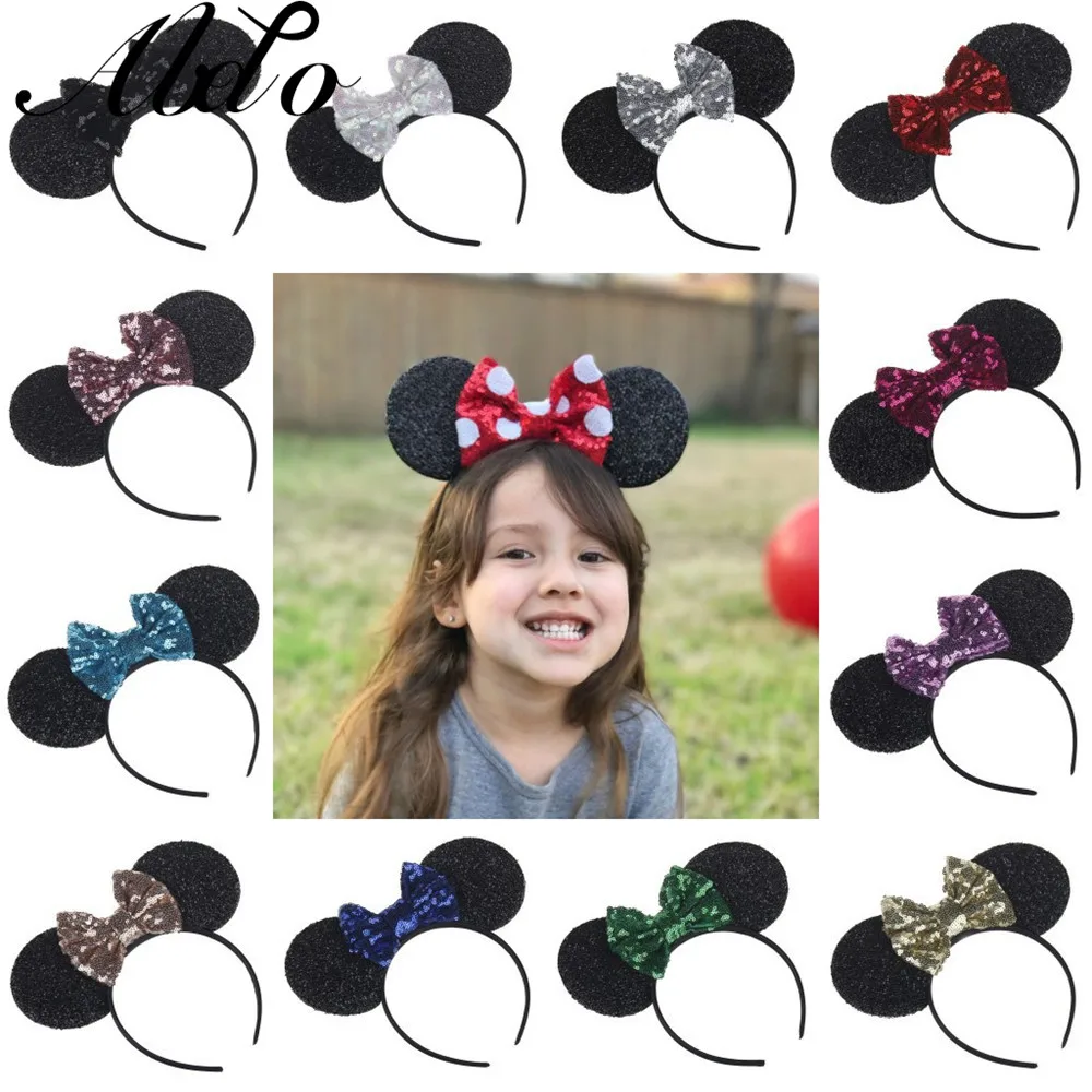 ABDO Girl pałąk błyszczący brokat Bow mysie uszy dla dzieci dziewczynek akcesoria do włosów fotografia rekwizyty urodziny dziewczyny Hairbands