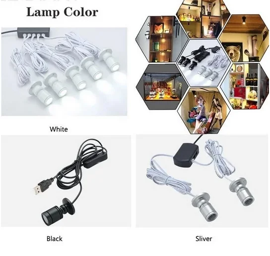 5V Dimmable USB Mini LED Spotlight Downlights Lamp Set Remote Control Ceiling Surface1W Silver Black Cabinet Lights