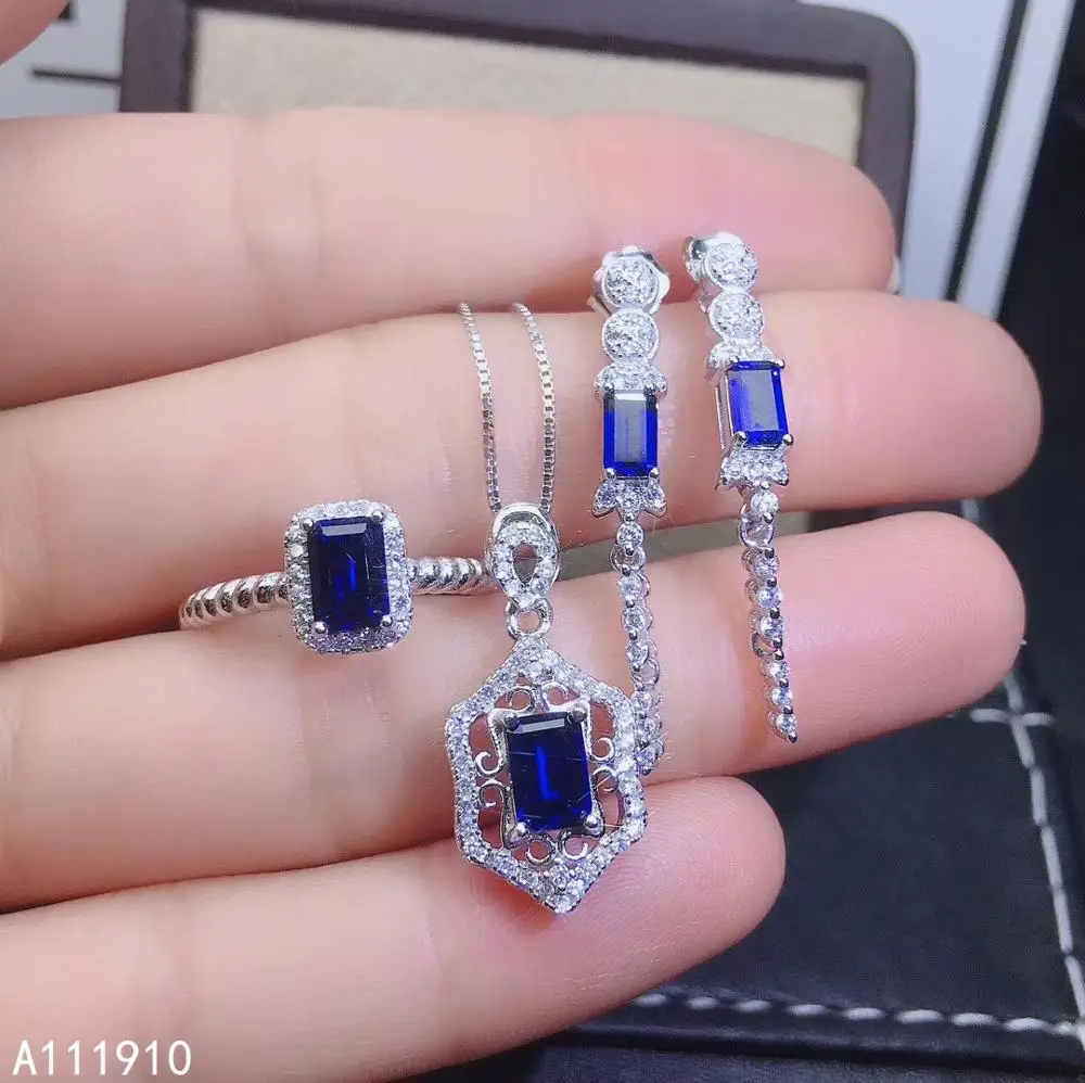 

KJJEAXCMY fine jewelry 925 sterling silver inlaid Natural sapphire Necklace Ring Earring trendy female Suit Support exquisite