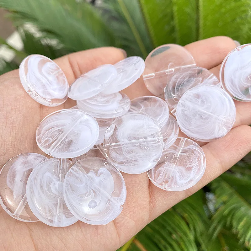 DIY Jewelry Findings 200pcs 25mm Flat Coin Round Clear Acrylic Lucite Beads Ornament Accessories Girls Necklace Bracelet Making