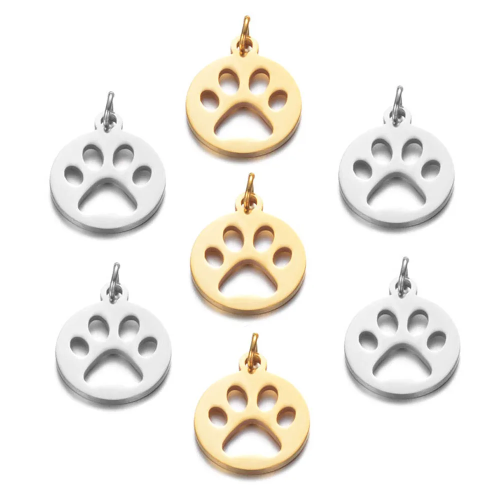 5 Stücke Tier Edelstahl Haustier Pfotenabdruck Hund Katze Knochen Anhänger DIY Für Schmuck Machen Anschlüsse Handgemachte Welpen Handwerk Großhandel – Detail 6
