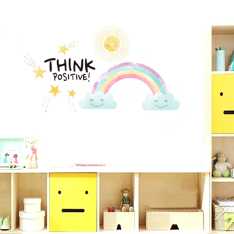 Cartoon Sonne Regenbogen Wandaufkleber Farbenfrohe Kinderzimmer-Dekoration Tapete Schlafzimmer Wohnzimmer Hintergrund-Dekoration Kinderzimmer-Aufkleber – Detail 6