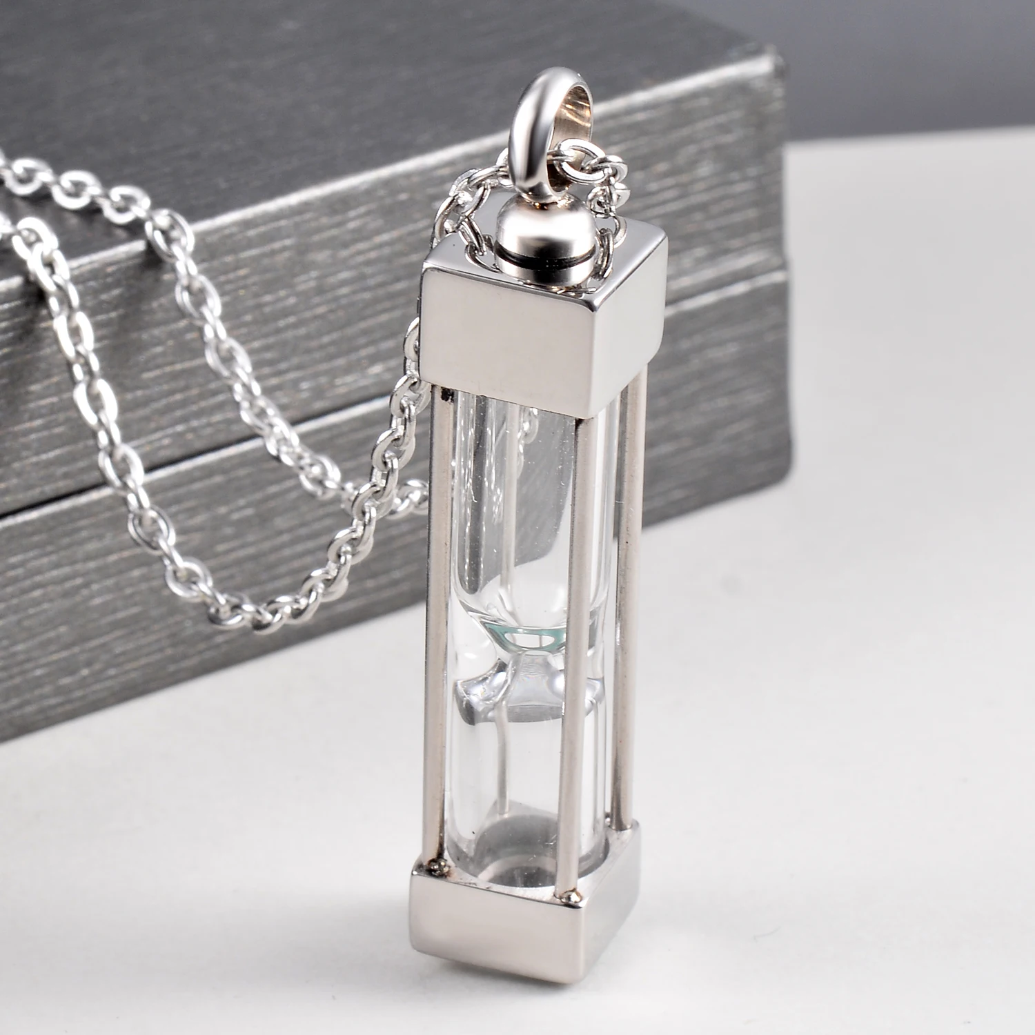 Unisex Timeless Hourglass Glass Cremation Jewelry Urn Pendant Necklace Memorial Keepsake