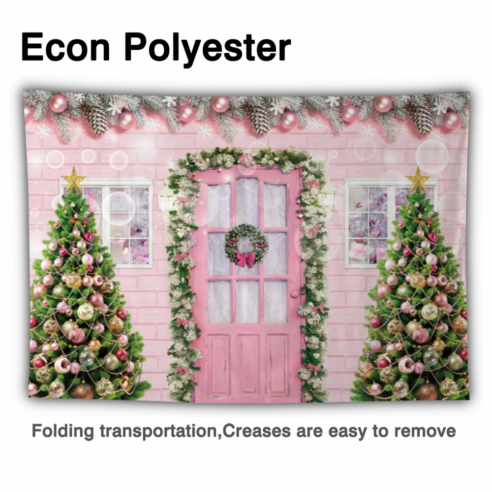 Allenjoy Latar Belakang Dinding Bata Kayu Merah Muda Pohon Natal Pinus Natal Musim Dingin Anak Perempuan Foto Wallpaper Latar Belakang Fotografi