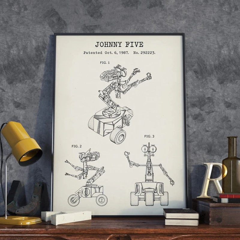 Short Circuit Movie Johnny 5 Patent Vintage Poster Prints Robot Blueprint Sci Fi Wall Art Canvas Painting Pictures Home Decor