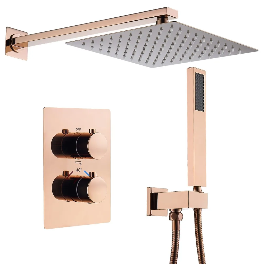 rose gold Shower Faucet Brass Thermostatic control switch mixing valve taps Concealed Tub three function 12