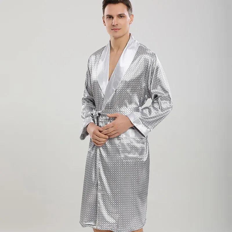 Men Robe Sets Satin Kimono Gown Male Sleepwear Bathrobe Faux Silk 2PCS Robe&Shorts Suit Casual Nightwear Lounge Wear Homewear