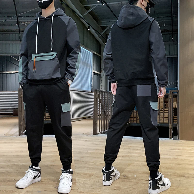 Hip-hop Suit Male Set Track Suits Sweatsuit Man Tracksuit Mens Set Pant Zipper Pockets Outwear 2PC Jacket+Pants Sets Nice Pop