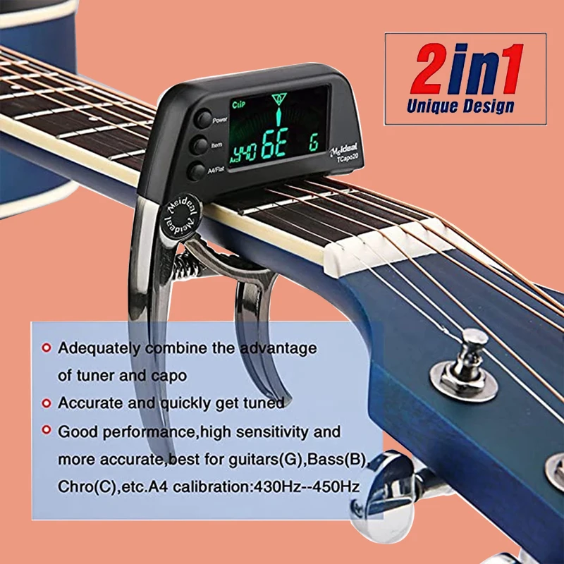 

New Guitar Capo 2 in 1 Guitar Tuner for Bass Acoustic Electric Guitar Chromatic Professional Change Key Guitar Bass Accessories