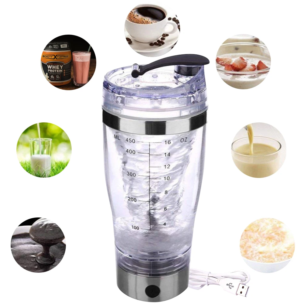 450ML Portable Electric Mixing Cup Automatic Stirring Milkshake Coffee with USB Charging Acrylic Glass for Protein Powder Milk