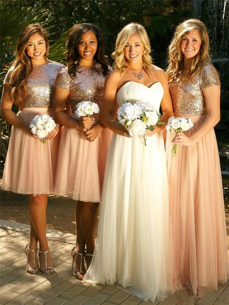 Cheap Peach Blingbling Bridesmaid Dress A Line Summer Garden Boho Wedding Party Guest Maid of Honor Gown Plus Size Custom Made