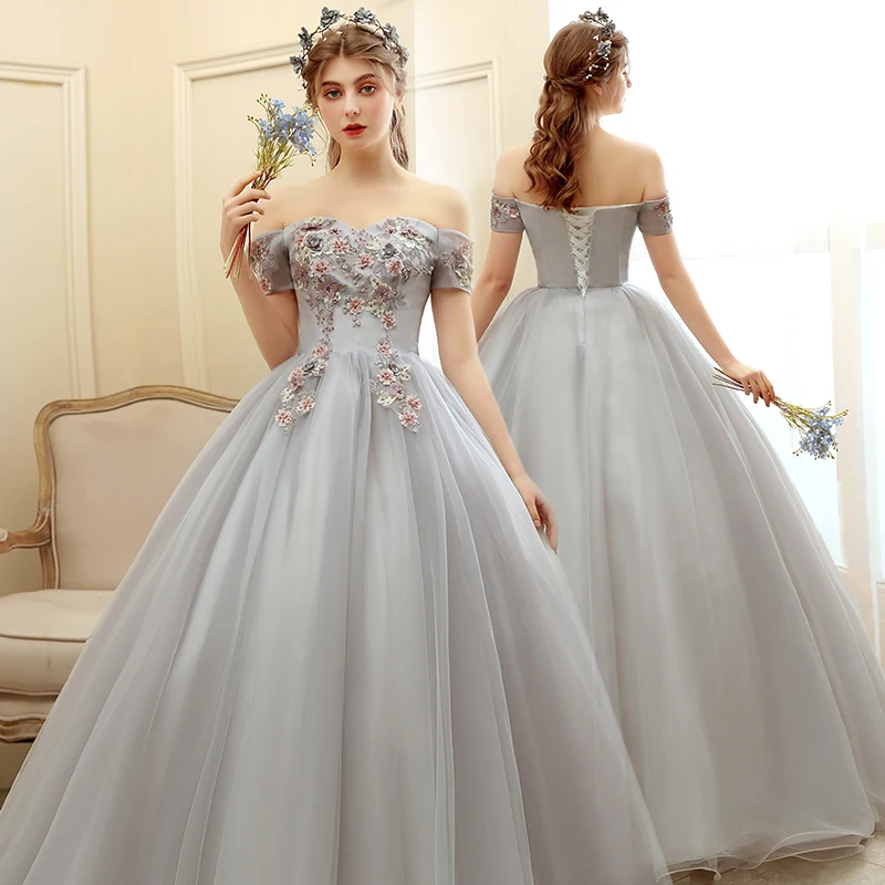 Delle donne Del Partito Vestido De 2020 Quincenera Abiti Da Ballo Abiti di Charme Con i Fiori Al Largo Della Spalla Dell'abito di Sfera di Tulle Del Merletto up