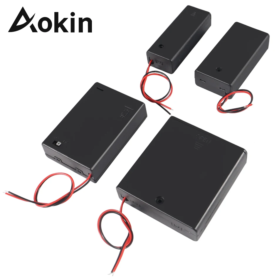 Aokin 1x 2x 3x 4x AA Battery Holder Connector Storage Case Box With ON/OFF Switch 1.5V Cable AA Plastic Batteries Clip Cover